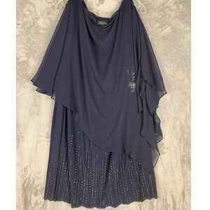 Xscape Navy‎ Blue Beaded Layered Chiffon Gown Dress Size 20W